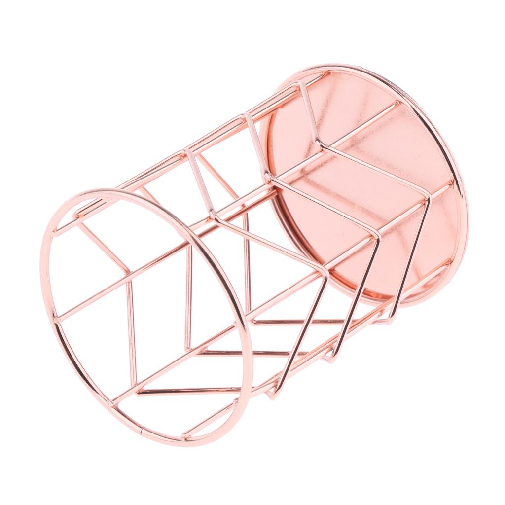 Round Metal Wire Mesh Pen Pot Pencil Brush Holder Desk Organizer Rose Gold