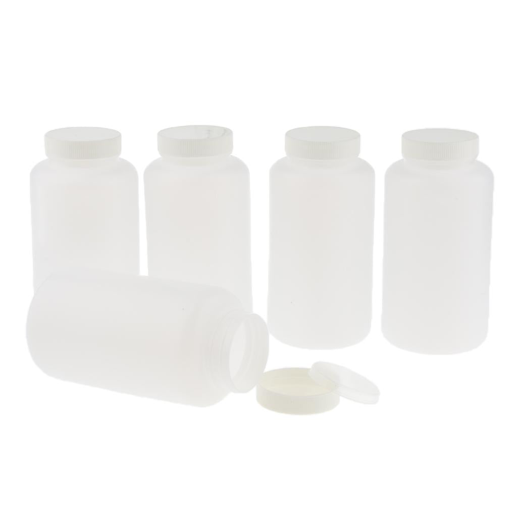 5Pieces Graduated Round Reagent Bottle with Scale Line Screw Cap 1000ml