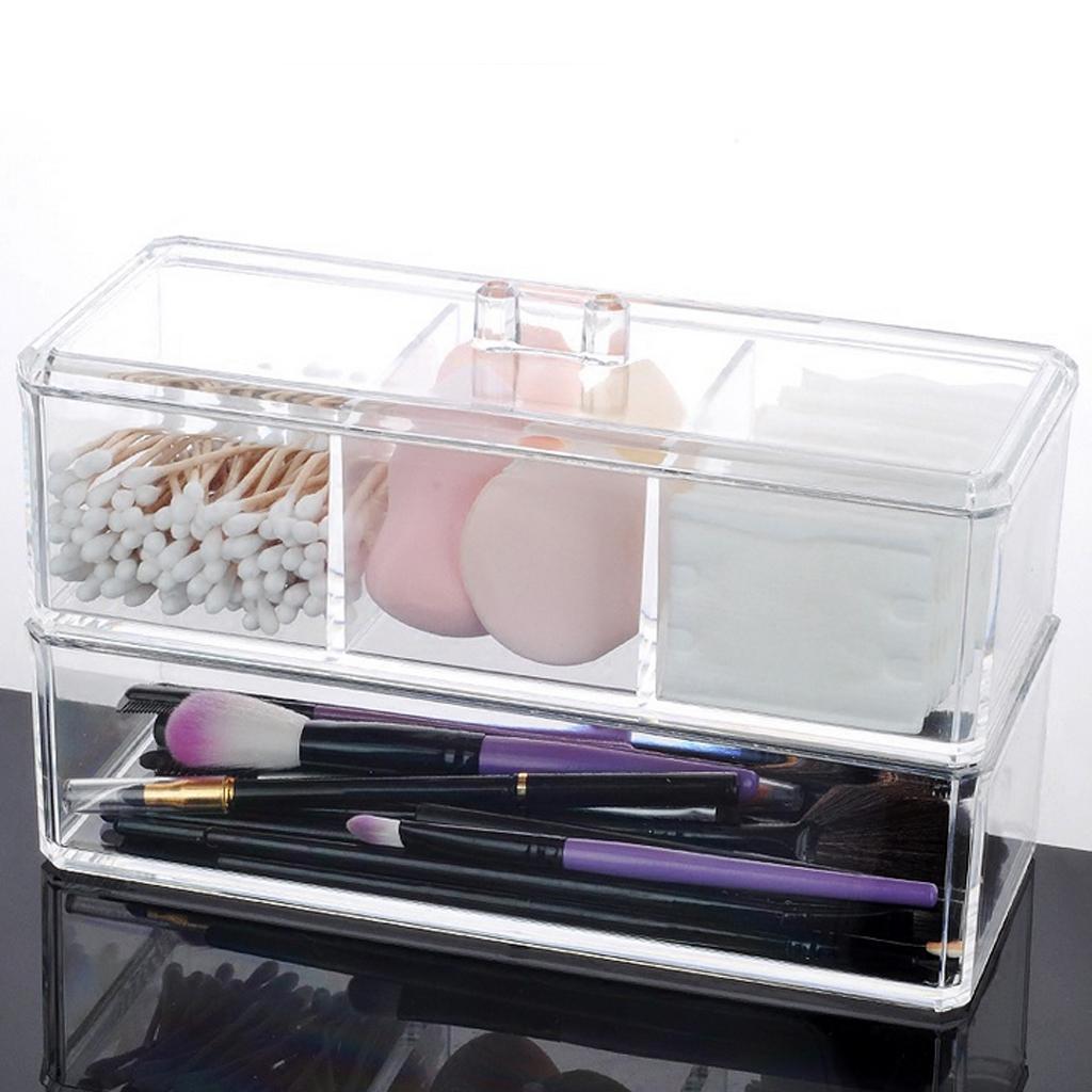 Acrylic Jewelry Cosmetic Makeup Storage Display Boxes Clear 3 Compartment