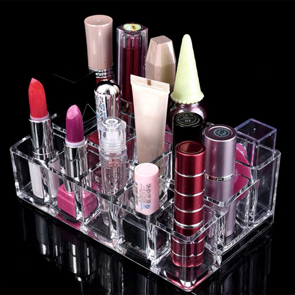 Lipstick Holder Display Stand 16 Deep Slot Acrylic Makeup Organizer Clear