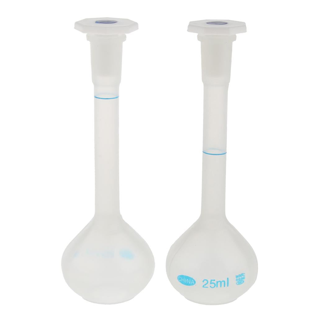 2 Pieces Laboratory 25ml Plastic Clear Long Neck Volumetric Measuring Flask, Thick Wall