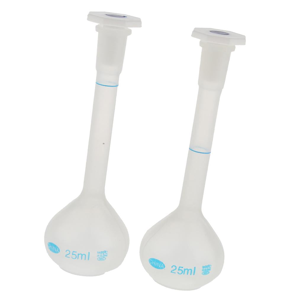 2 Pieces Laboratory 25ml Plastic Clear Long Neck Volumetric Measuring Flask, Thick Wall