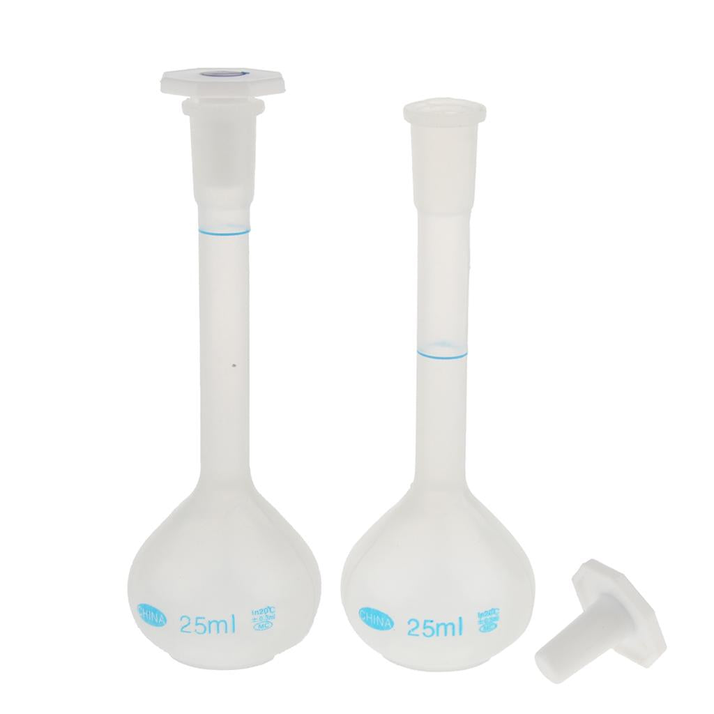 2 Pieces Laboratory 25ml Plastic Clear Long Neck Volumetric Measuring Flask, Thick Wall