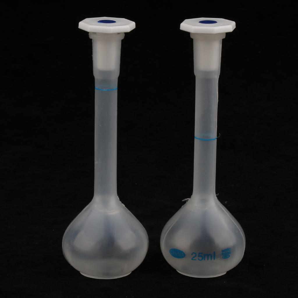 2 Pieces Laboratory 25ml Plastic Clear Long Neck Volumetric Measuring Flask, Thick Wall