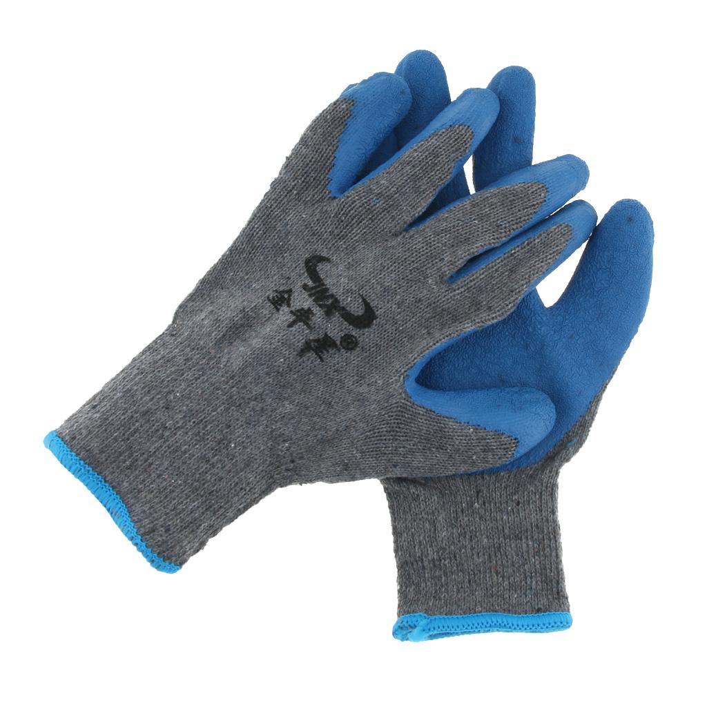 New Men / Woman Textured Rubber Palm Work Garden Wrist Glove Cotton-Polyester Blue Gray