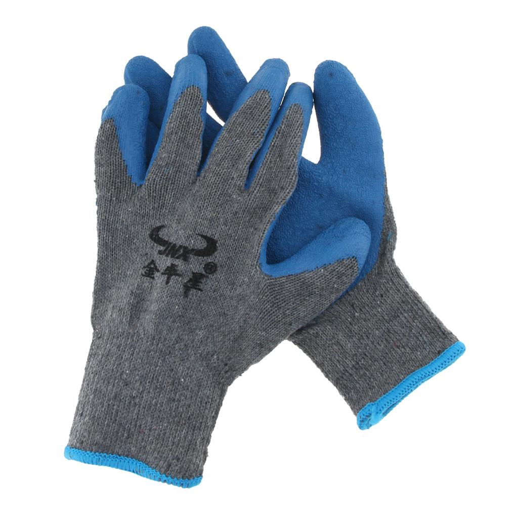 New Men / Woman Textured Rubber Palm Work Garden Wrist Glove Cotton-Polyester Blue Gray