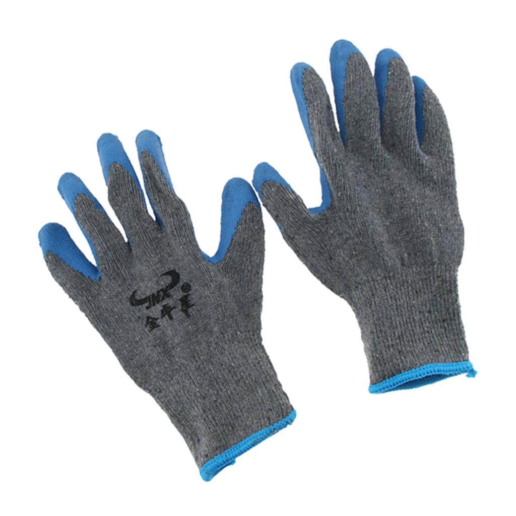 New Men / Woman Textured Rubber Palm Work Garden Wrist Glove Cotton-Polyester Blue Gray