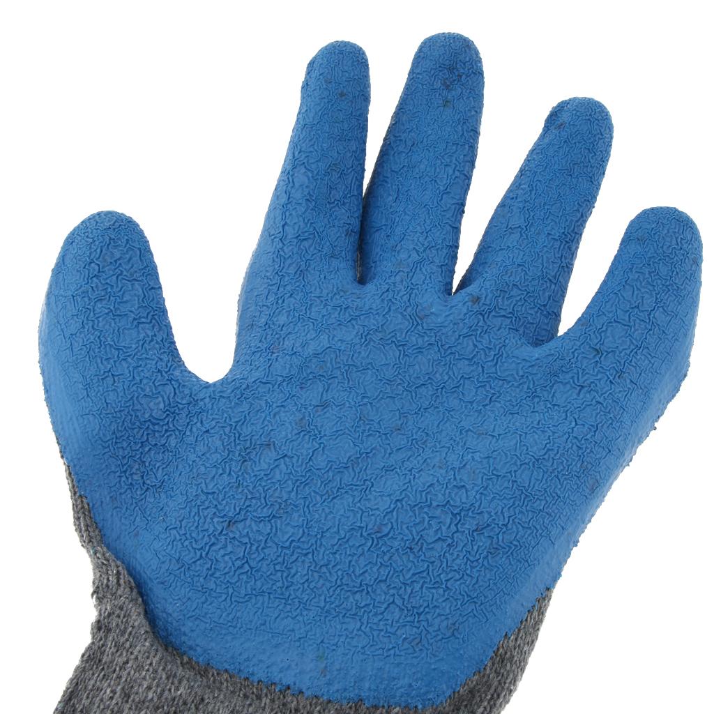 New Men / Woman Textured Rubber Palm Work Garden Wrist Glove Cotton-Polyester Blue Gray