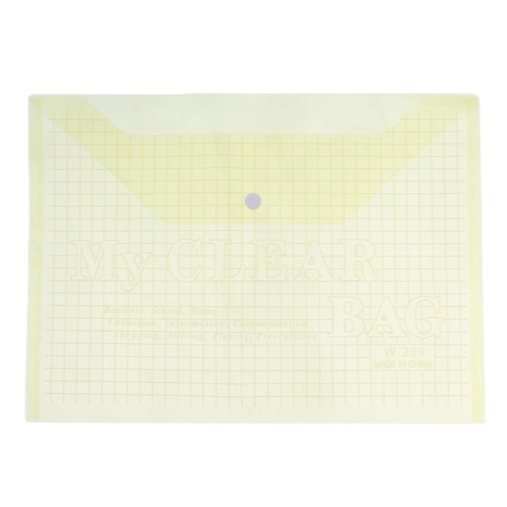 Waterproof A4 Document Bag Storage Pouch Stationery with Snap Button Yellow