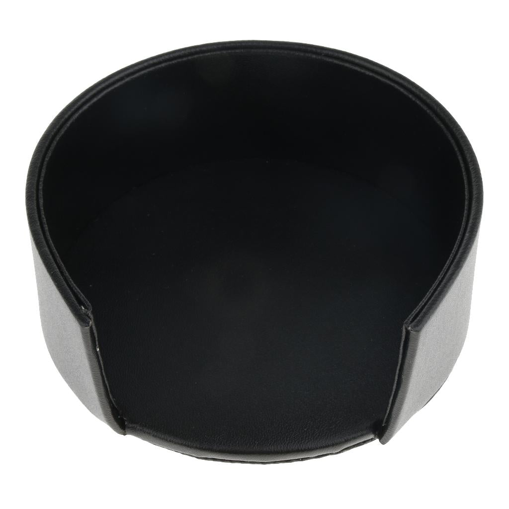 Leather Round Coaster Cup Mat Pad Table Drink Placemat with Holder Black