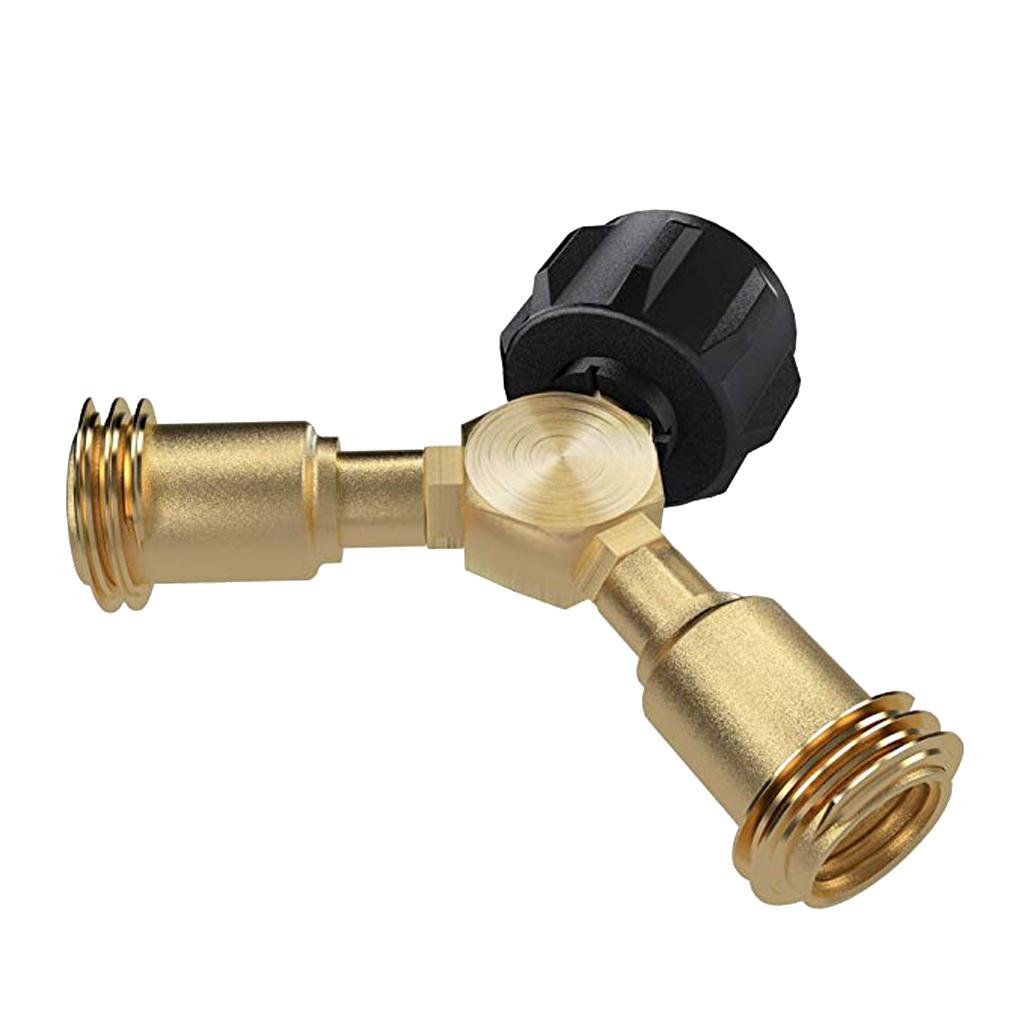 3-Way Propane Y Splitter, LP Gas Tee Valve, QCC1 Brass T Adapter Splitters