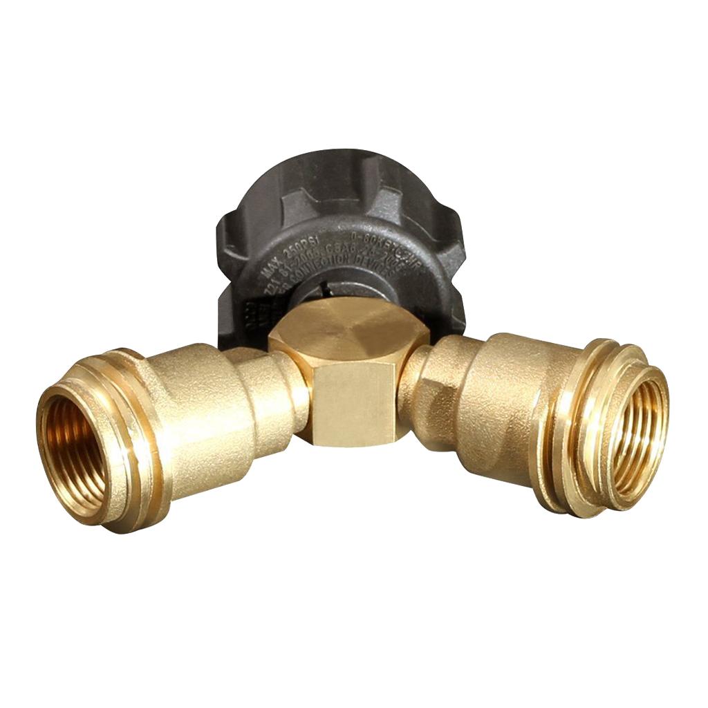 3-Way Propane Y Splitter, LP Gas Tee Valve, QCC1 Brass T Adapter Splitters