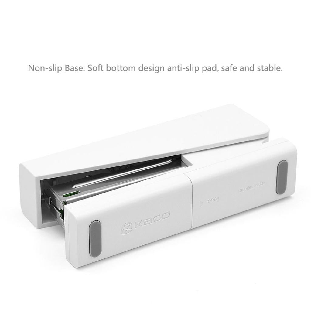 Kaco LEMO Stapler White, 20 Sheet Capacity, W/ Staple Storage, No jamming, improves office desktop efficiency