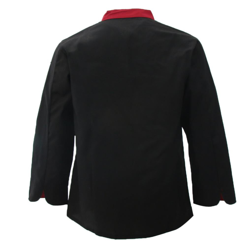 Unisex Chef's Uniform Long Sleeve Double-Breasted Men's Chef Coat Black XL