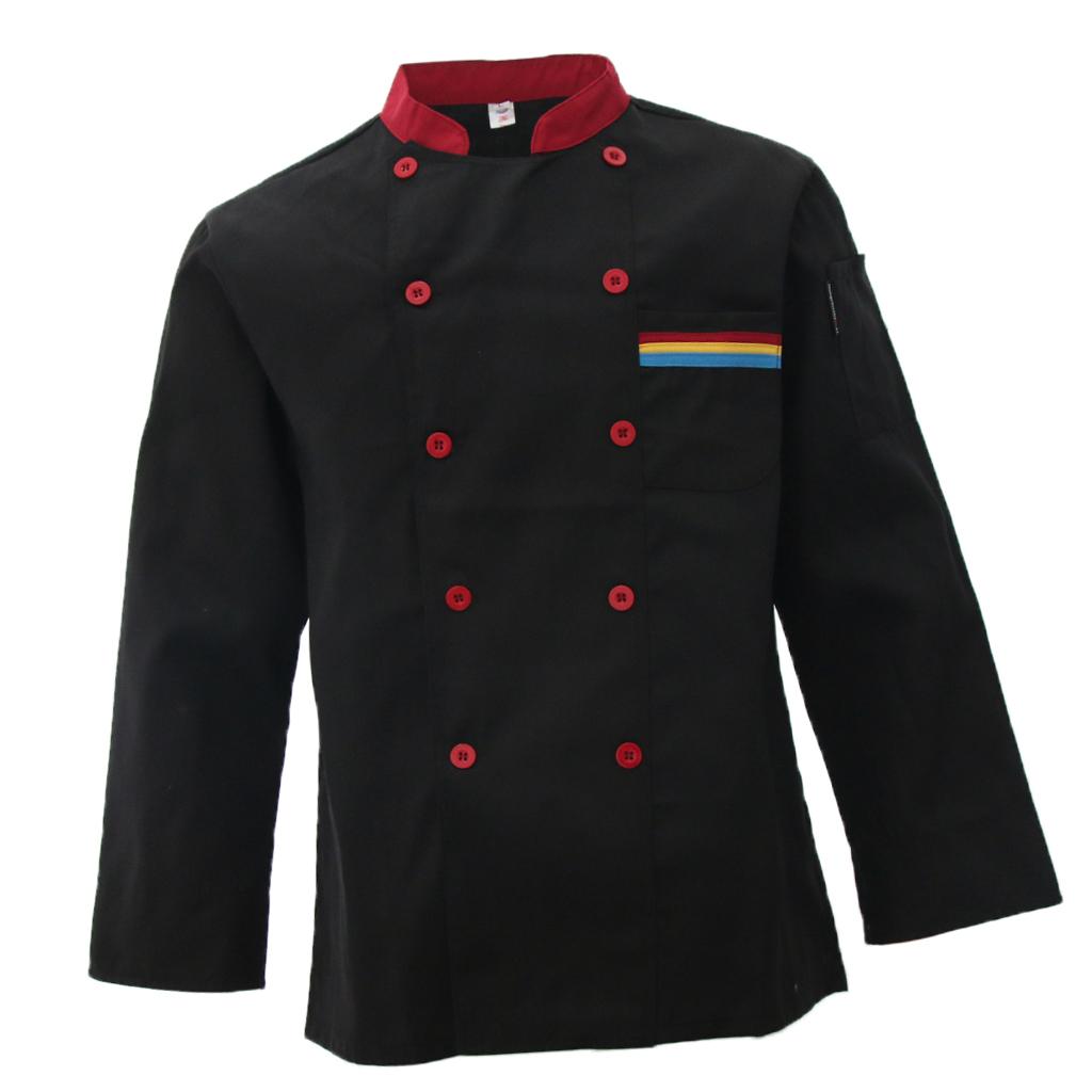 Unisex Chef's Uniform Long Sleeve Double-Breasted Men's Chef Coat Black XL