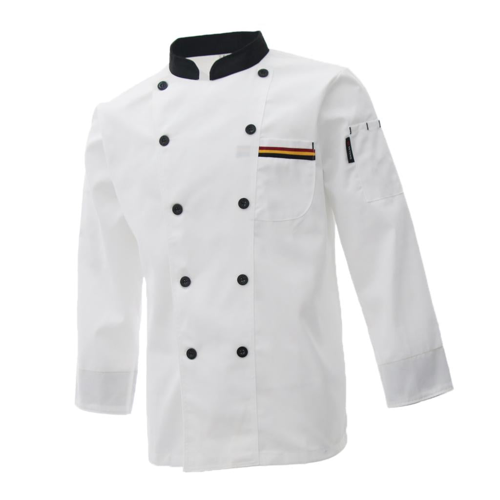 Unisex Chef's-Uniform Long Sleeve Double-Breasted Men Women Chef Coat White XXXL