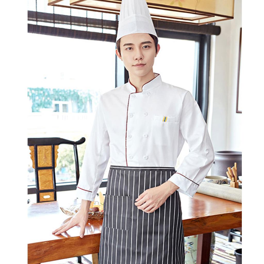 Unisex Chef's Uniform Long Sleeve Double-Breasted Men's Chef Coat L