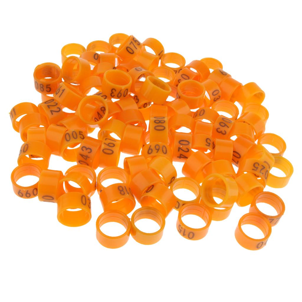 100 Pieces Chicken Poultry Leg Rings Bands Clip Numbers 1.6cm dia Orange