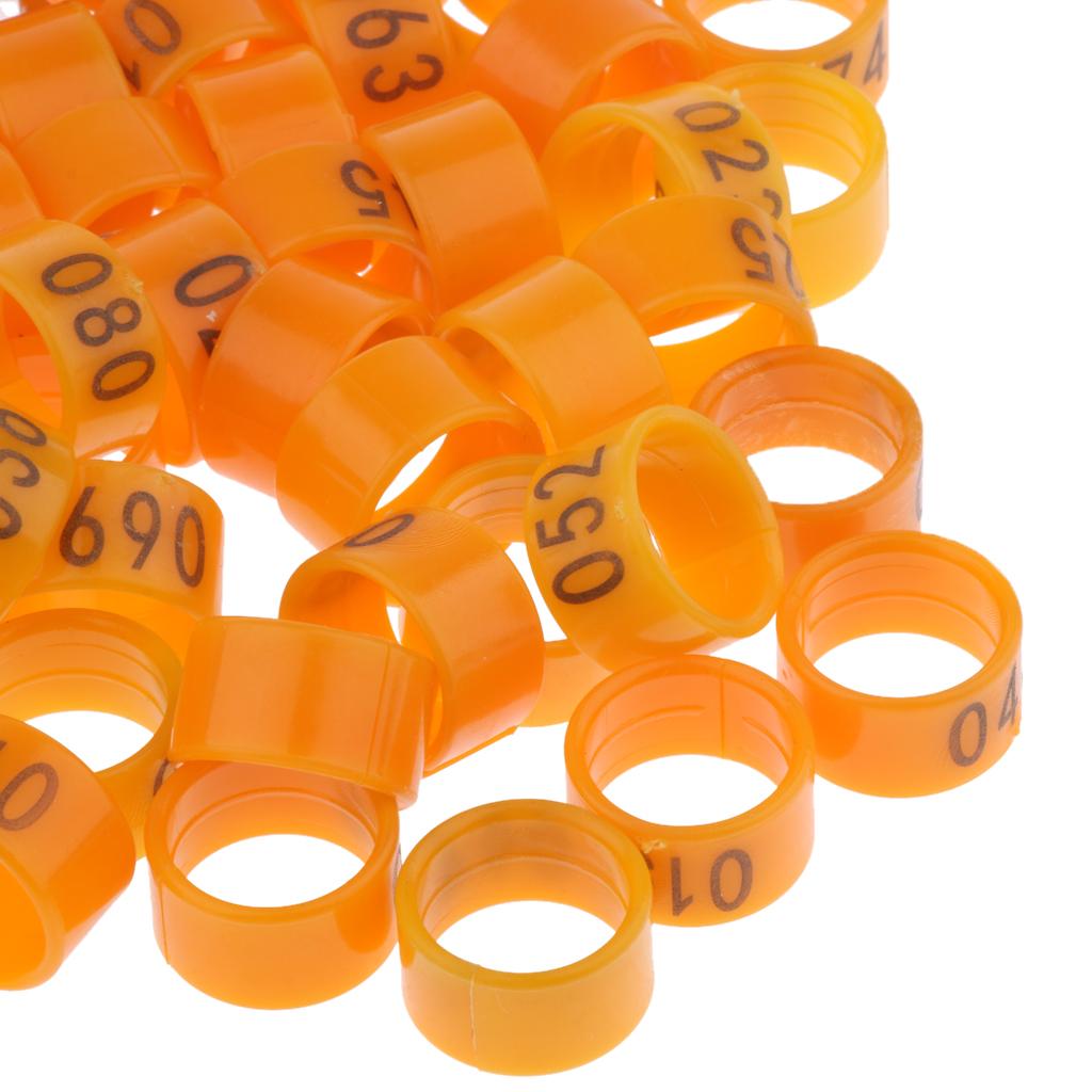 100 Pieces Chicken Poultry Leg Rings Bands Clip Numbers 1.6cm dia Orange