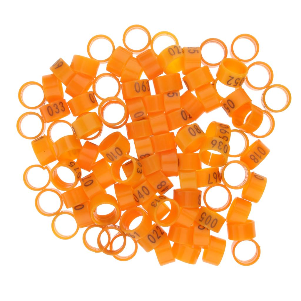 100 Pieces Chicken Poultry Leg Rings Bands Clip Numbers 1.6cm dia Orange