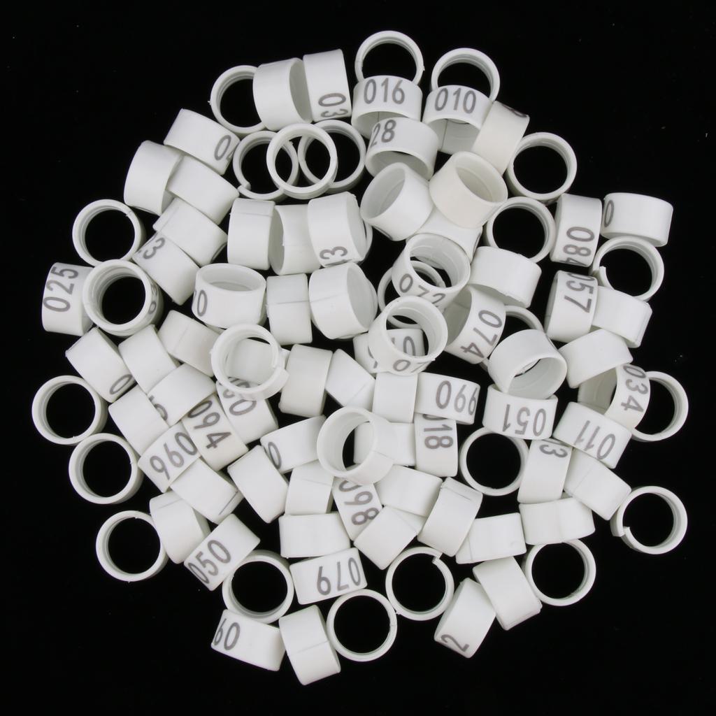 100 Pieces Chicken Poultry Leg Rings Bands Clip Numbers 1.6cm dia White