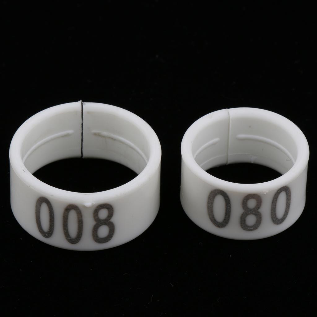 100 Pieces Chicken Poultry Leg Rings Bands Clip Numbers 1.6cm dia White