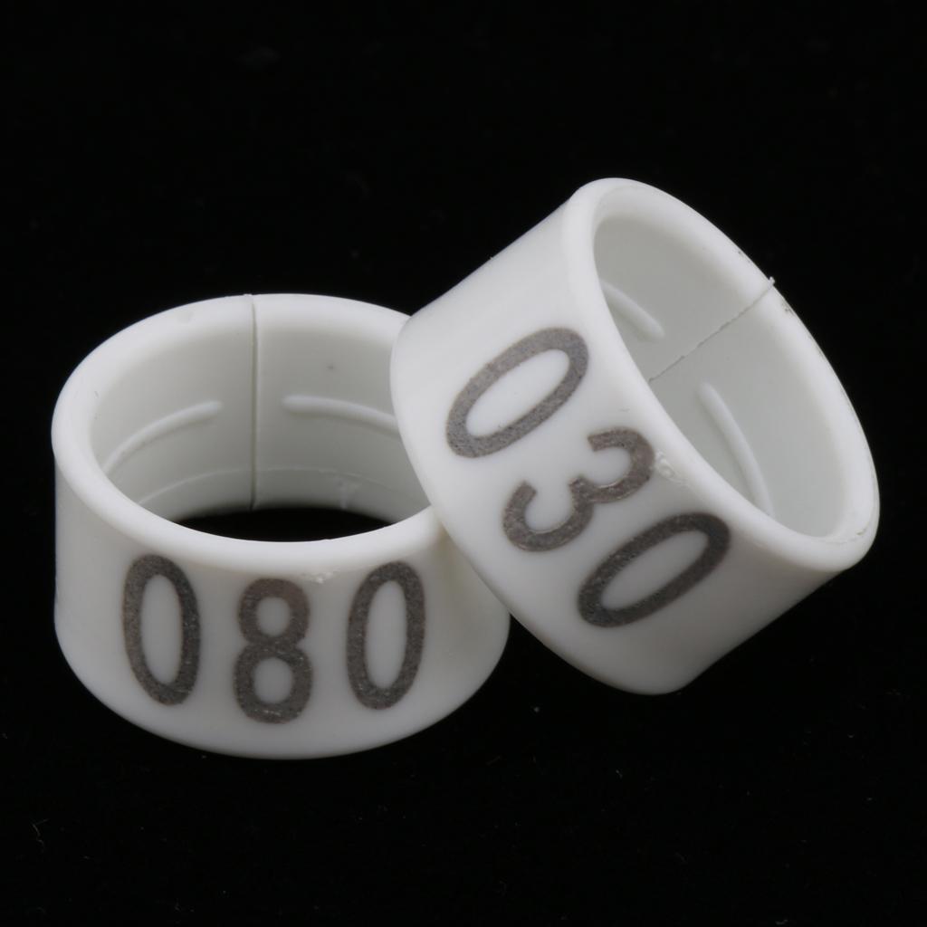 100 Pieces Chicken Poultry Leg Rings Bands Clip Numbers 1.6cm dia White