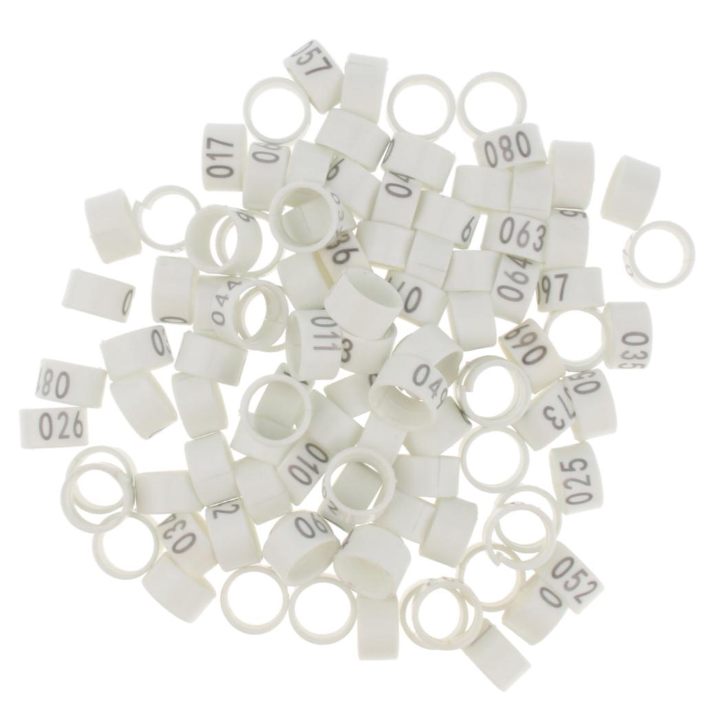 100 Pieces Chicken Poultry Leg Rings Bands Clip Numbers 1.6cm dia White