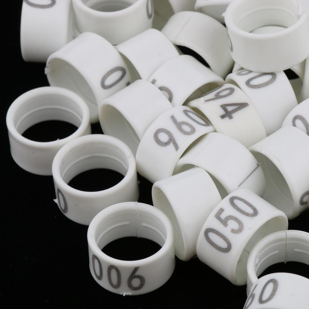 100 Pieces Chicken Poultry Leg Rings Bands Clip Numbers 1.6cm dia White