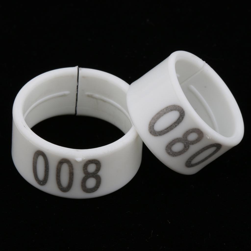 100 Pieces Chicken Poultry Leg Rings Bands Clip Numbers 1.6cm dia White