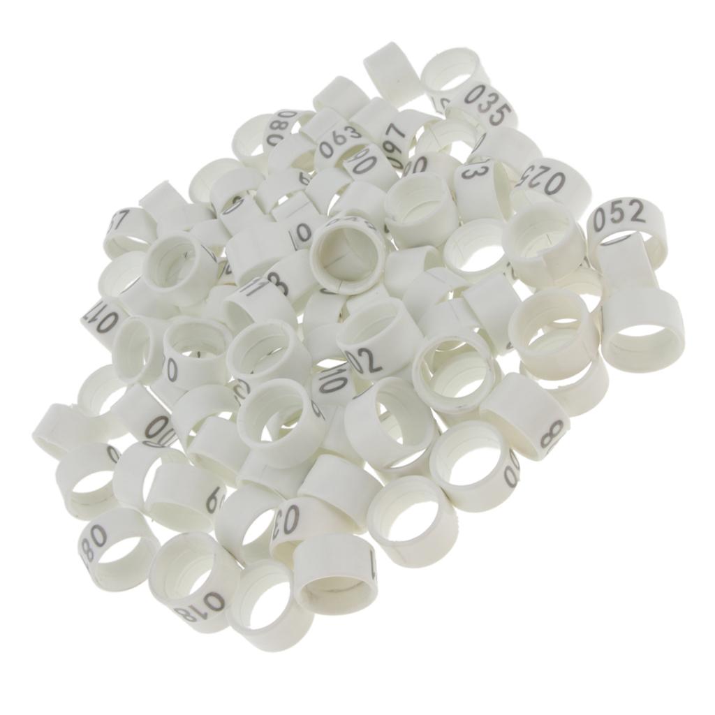 100 Pieces Chicken Poultry Leg Rings Bands Clip Numbers 1.6cm dia White