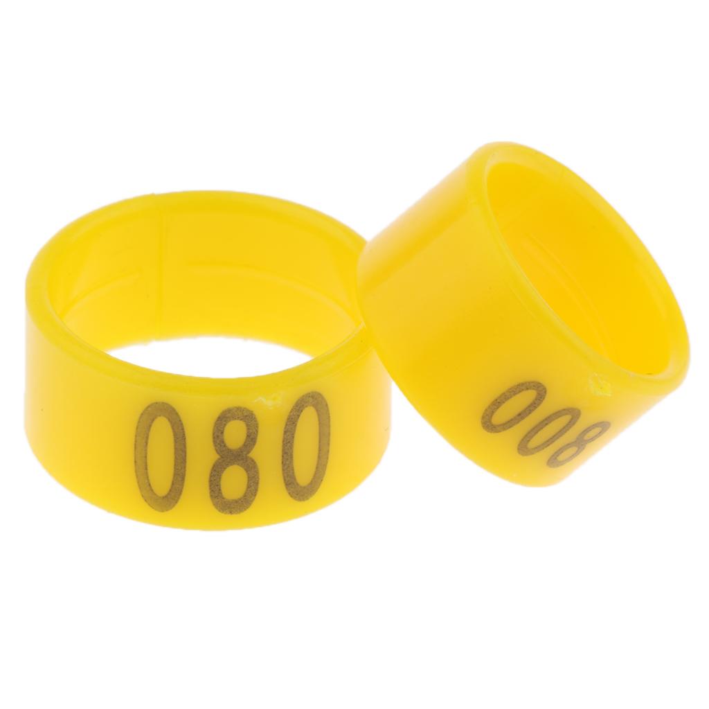 100 Pieces Chicken Poultry Leg Rings Bands Clip Numbers 1.8cm dia Yellow