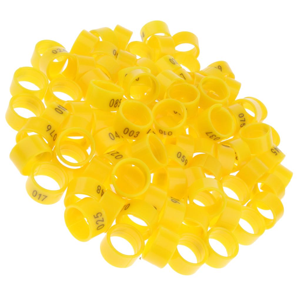 100 Pieces Chicken Poultry Leg Rings Bands Clip Numbers 1.8cm dia Yellow