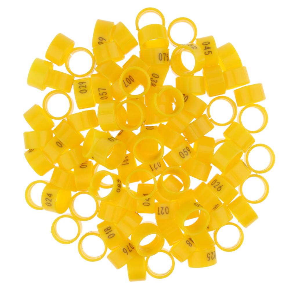 100 Pieces Chicken Poultry Leg Rings Bands Clip Numbers 1.8cm dia Yellow