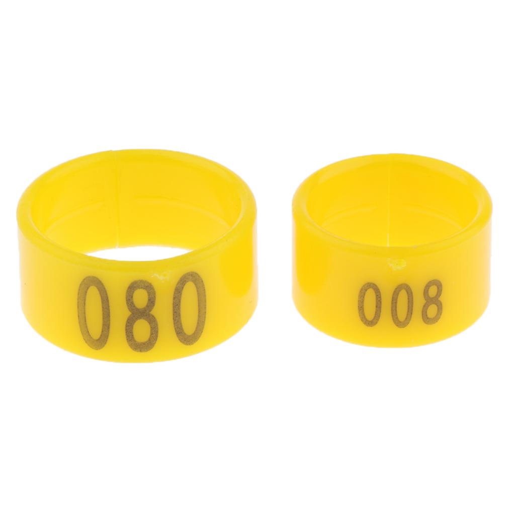 100 Pieces Chicken Poultry Leg Rings Bands Clip Numbers 1.8cm dia Yellow