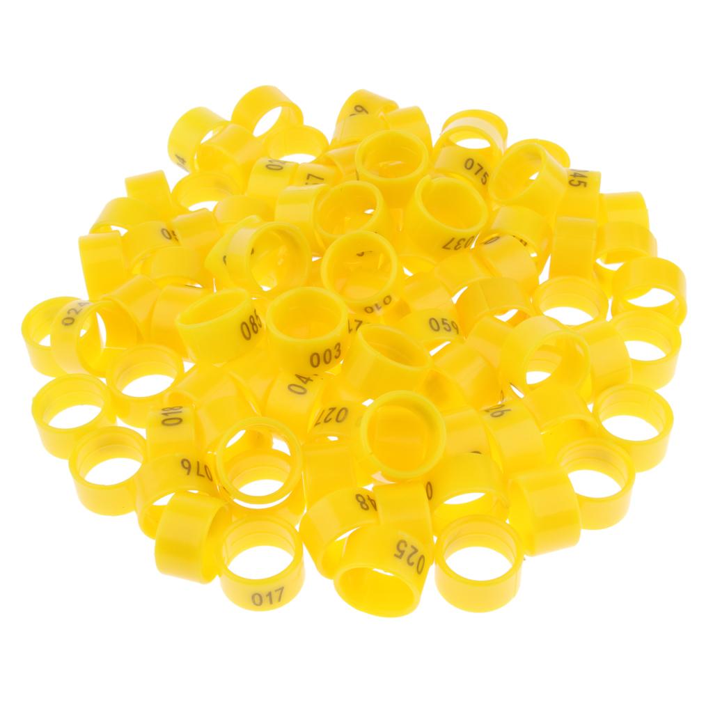 100 Pieces Chicken Poultry Leg Rings Bands Clip Numbers 1.8cm dia Yellow