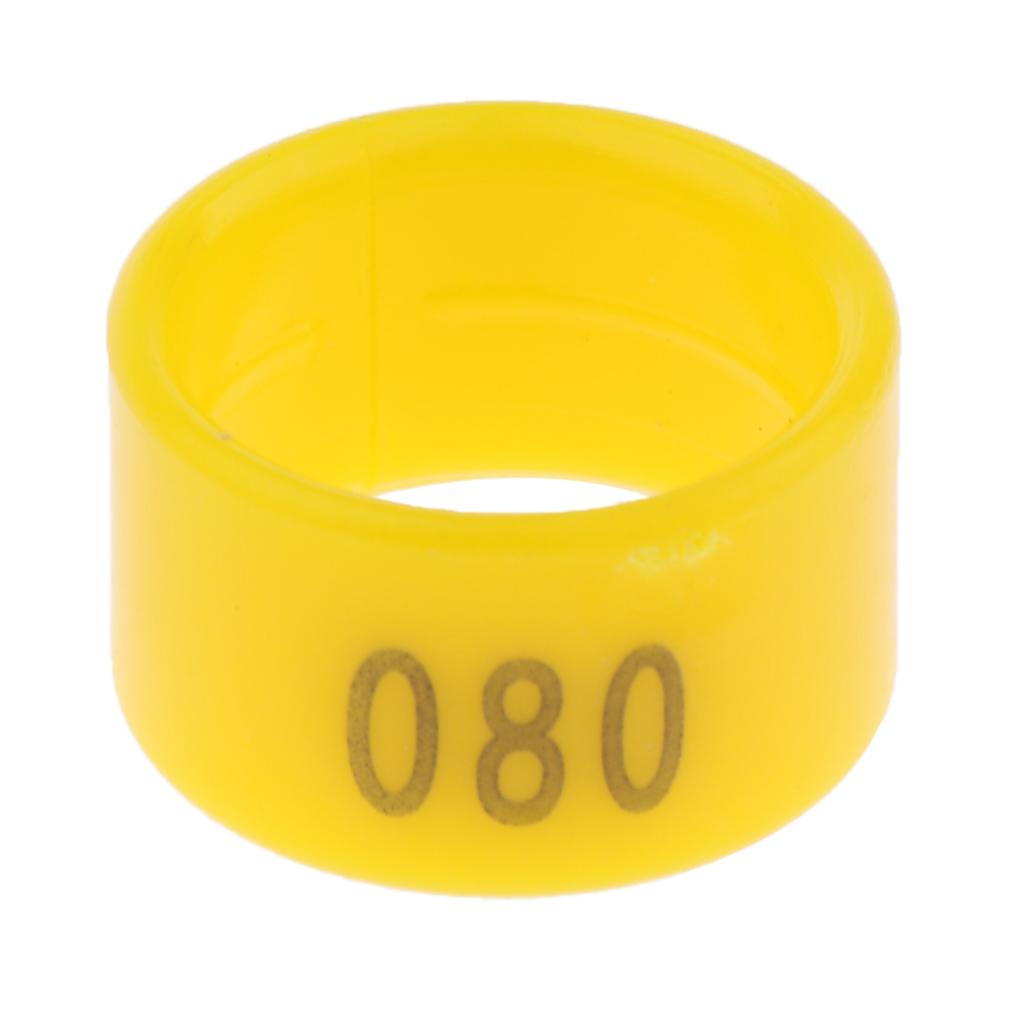 100 Pieces Chicken Poultry Leg Rings Bands Clip Numbers 1.8cm dia Yellow