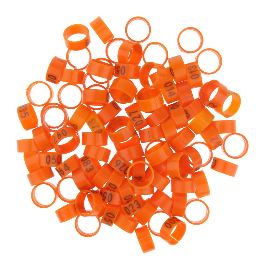 100 Pieces Chicken Poultry Leg Rings Bands Clip Numbers 1.8cm dia Orange