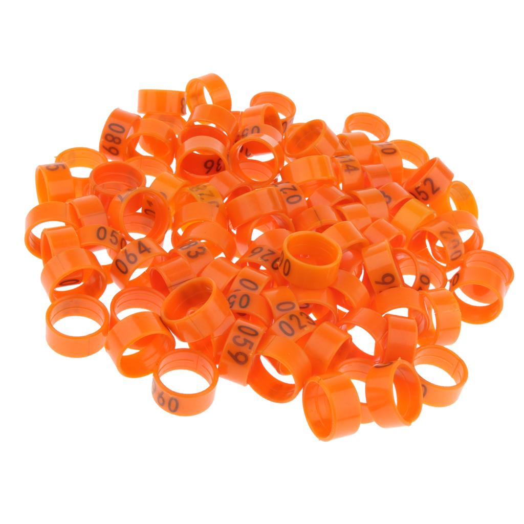 100 Pieces Chicken Poultry Leg Rings Bands Clip Numbers 1.8cm dia Orange