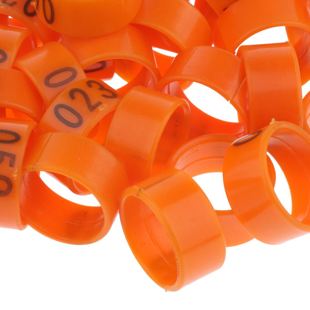 100 Pieces Chicken Poultry Leg Rings Bands Clip Numbers 1.8cm dia Orange