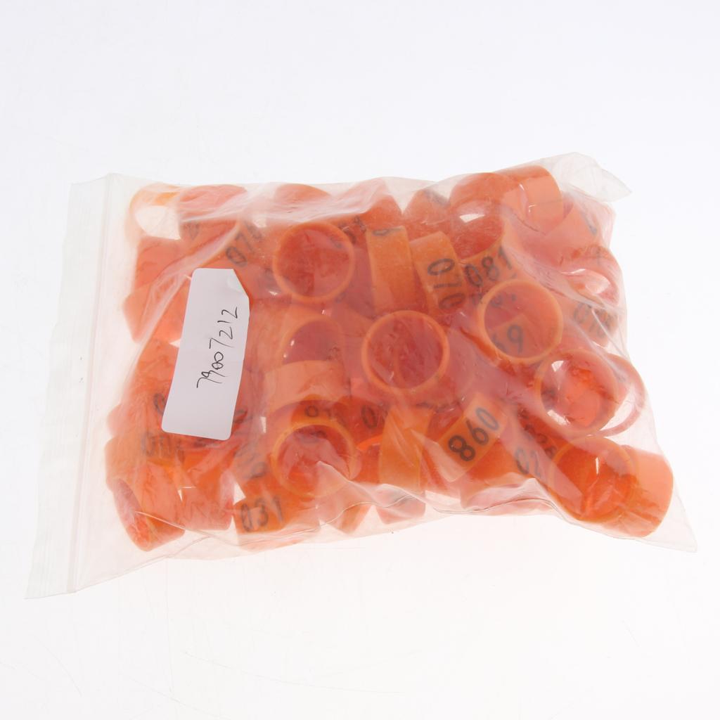 100 Pieces Chicken Poultry Leg Rings Bands Clip Numbers 1.8cm dia Orange