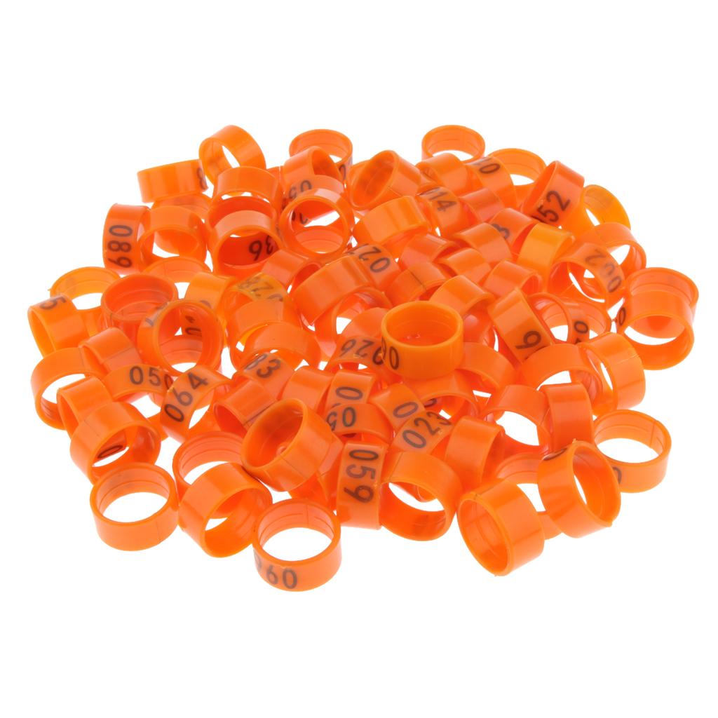 100 Pieces Chicken Poultry Leg Rings Bands Clip Numbers 1.8cm dia Orange