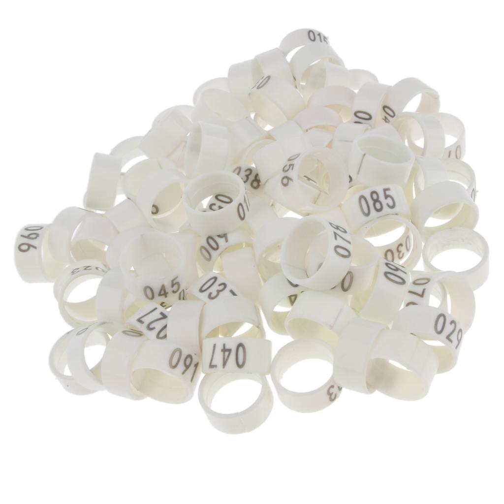 100 Pieces Chicken Poultry Leg Rings Bands Clip Numbers 1.8cm dia White