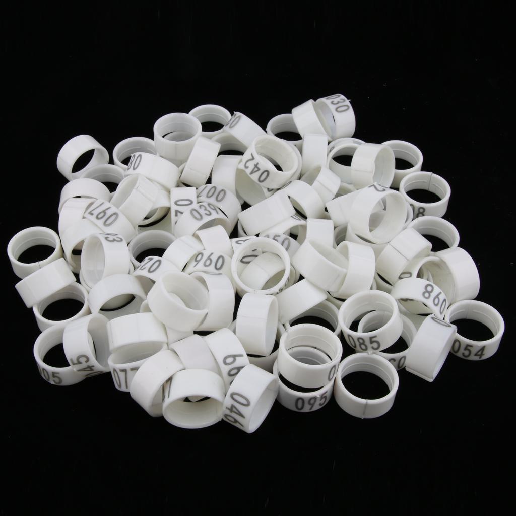 100 Pieces Chicken Poultry Leg Rings Bands Clip Numbers 1.8cm dia White