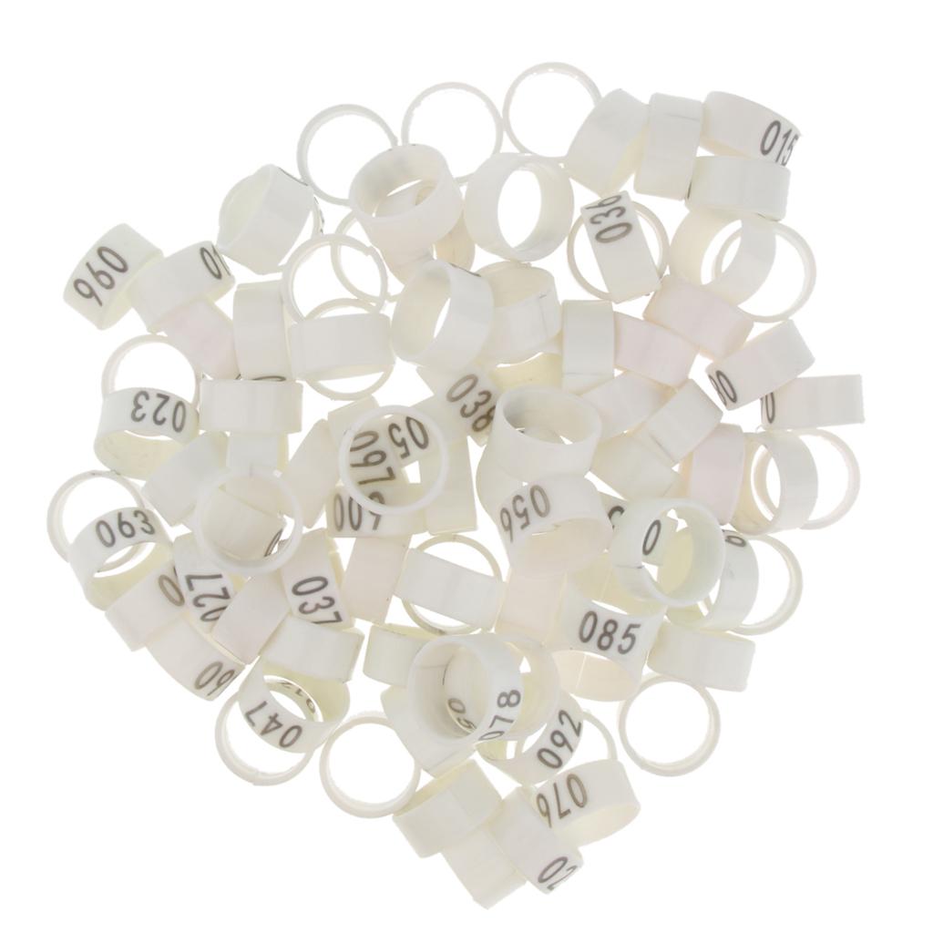 100 Pieces Chicken Poultry Leg Rings Bands Clip Numbers 1.8cm dia White