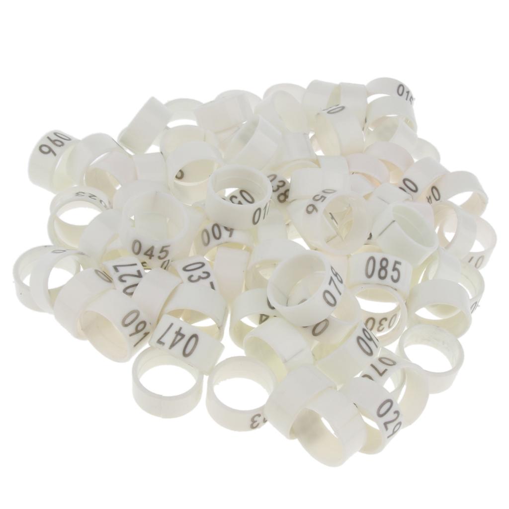 100 Pieces Chicken Poultry Leg Rings Bands Clip Numbers 1.8cm dia White