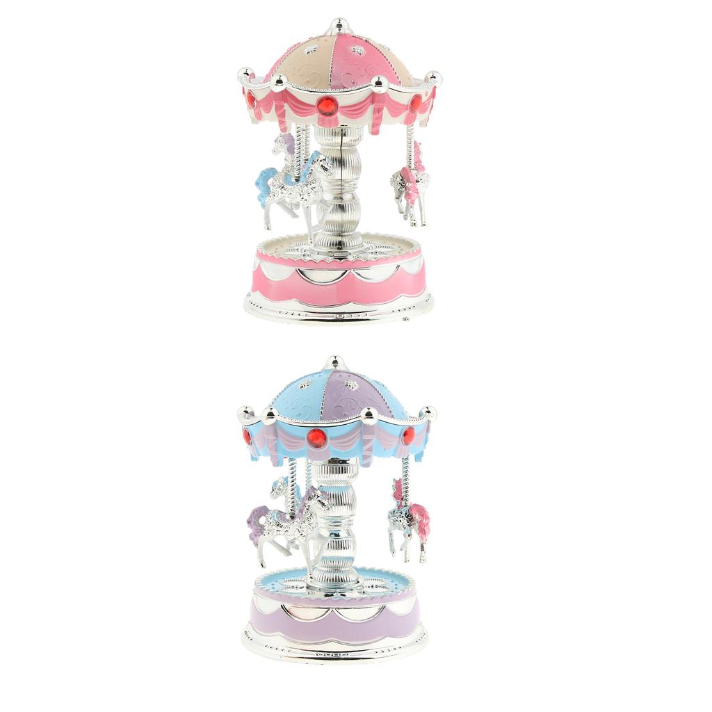 Shining Carousel Music Box Kids Birthday Gift Home Decoration Pink Beige