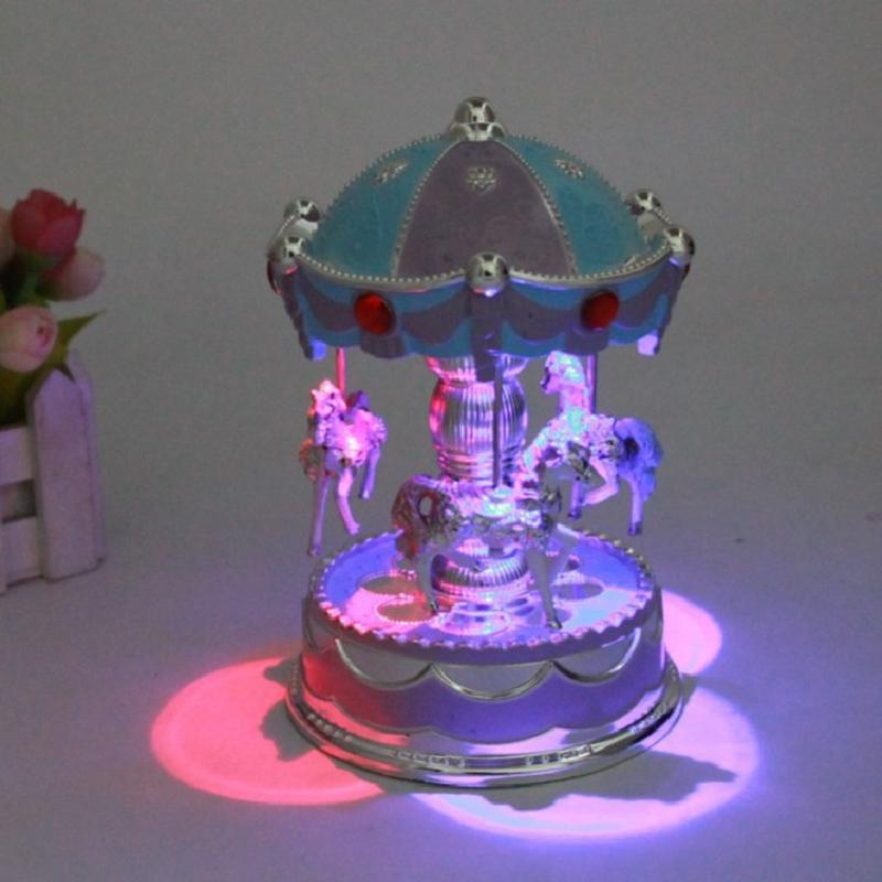 Shining Carousel Music Box Kids Birthday Gift Home Decoration Blue Purple