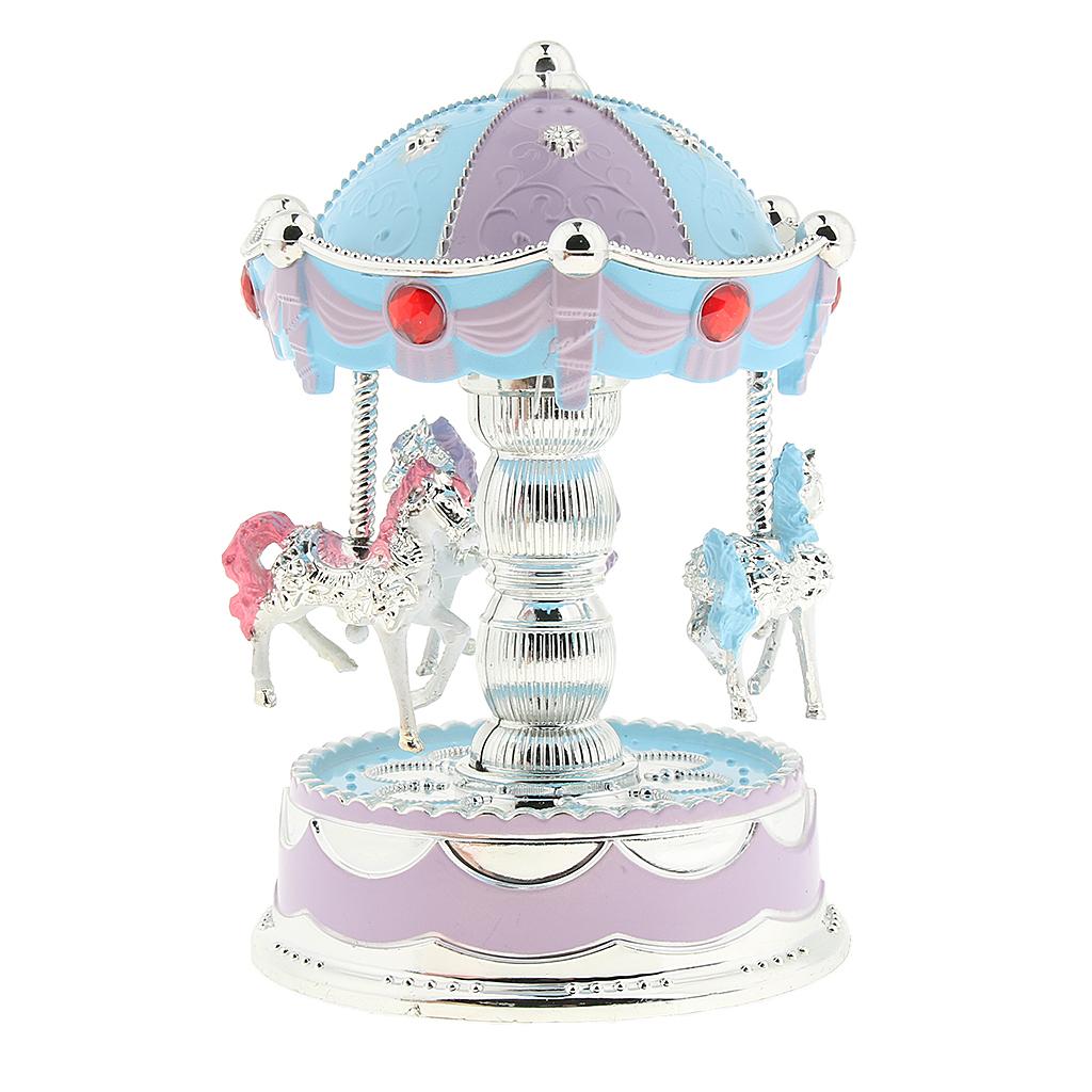 Shining Carousel Music Box Kids Birthday Gift Home Decoration Blue Purple