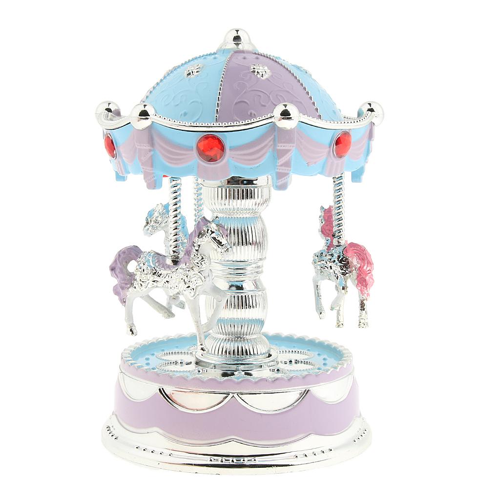 Shining Carousel Music Box Kids Birthday Gift Home Decoration Blue Purple